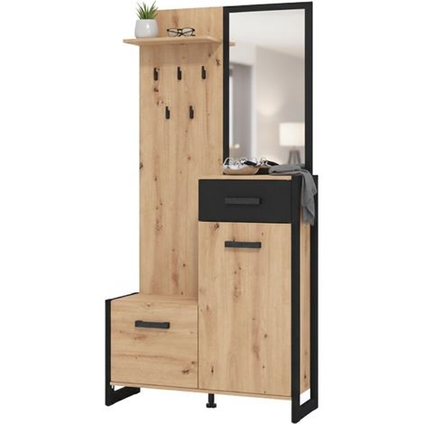 Mobile da Ingresso Corbetta, Specchio Incluso, un Cassetto, 5 Ripiani, 94.5x33.5x191h cm Marrone Rovere Nodi