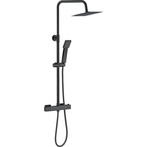 Biubiubath Colonne de douche thermostatique chromée, noir mat, système de douche à effet pluie, douche carrée, cabine de douche à l'italienne (1/5)