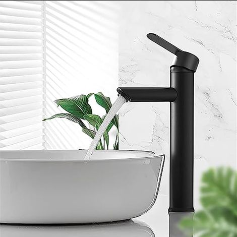 Robinet Lavabo Cuisine Salle de Bain, Acier Inoxydable, Sans Goutte, Économie Eau (Noir) (1/4)