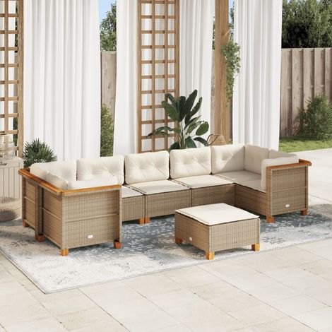 Ensemble Salon Jardin 8 Places Résine Tressée Beige avec Coussins - Canapé d'Angle Modulable (1/5)