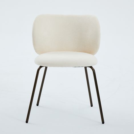 Chaise à manger chenille crème dossier confortable rembourré pieds bronze, style contemporain pour aménagement cuisine