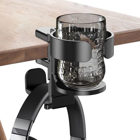 Tischbecherhalter, Kopfhörerständer, Gaming-Headset-Ständer, 2-in-1, kompatibel mit Kopfhörern und Wasserbecher (schwarz) (1/4)