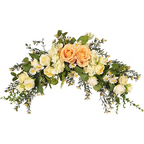 Rosen- und Schleierkrautgirlande – Künstliche Blumengirlande aus Seide und Rattan, mehrfarbig – 45 × 28 cm (1/5)