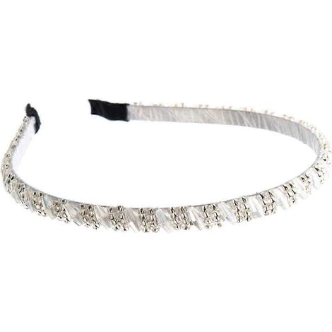 Bandeau pour femme avec perles de faux cristal, élastique et antidérapant, léger et fin.-White (1/5)