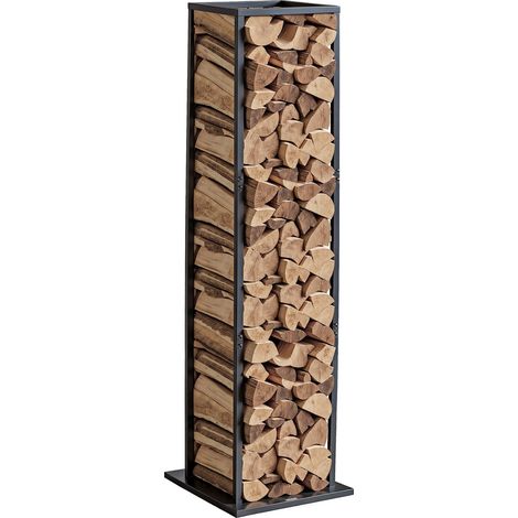 Support à bois de chauffage, 330 x 320 x 1120 mm, range-bûches d'intérieur, capacité de charge 45,4 kg, support de rangement pour bois haut, en acier thermolaqué robuste, pour cheminée, foyer