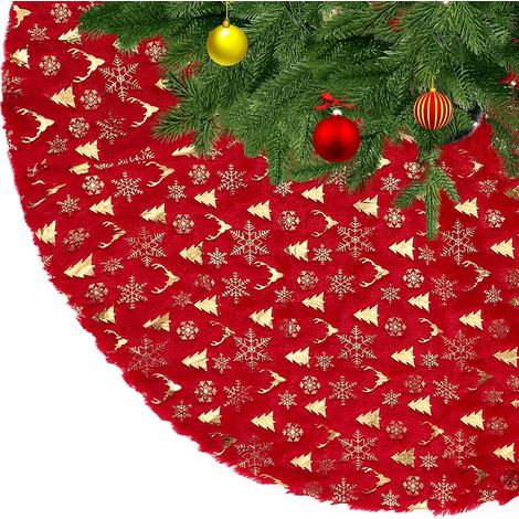 Jupe Sapin Noël Peluche Rouge 78cm, Paillettes, Flocon, Neige, Décoration, Base, Doux, Festif, Hiver (1/5)