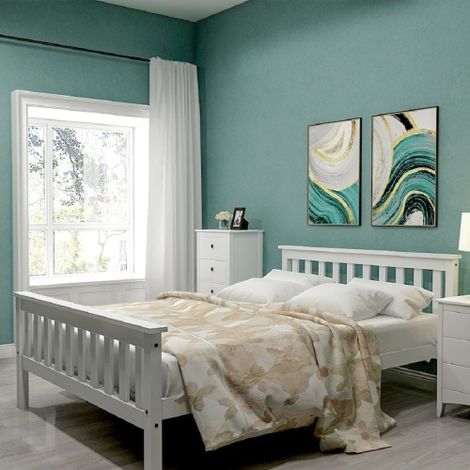 Liberté – Lit double en bois de pin 140 x 200 cm – Sommier à lattes – Design minimaliste – Capacité 150 kg – Pour adultes et enfants - BOIS 140 X (1/5)