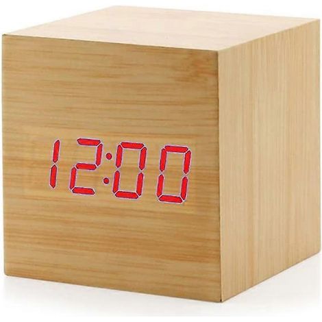 Réveil numérique, mini réveil de bureau cubique moderne avec éclairage LED en bois, affiche l'heure, la date et la température, convient aux enfants, aux chambres, à la maison, aux voyages et autres o (1/5)