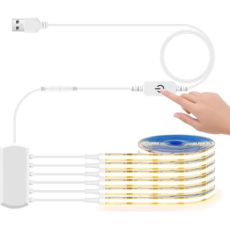 6Pcs 2M Warm White COB LED Strip, 5V USB Dimmable COB LED Strip with Touch Dimmer Switch for Acoustic Panel Showcases Under Cabinet Lighting (1/5)