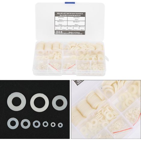 Kit d'assortiment de 600 rondelles plates en nylon blanc, 9 tailles, M2-M12 (1/5)