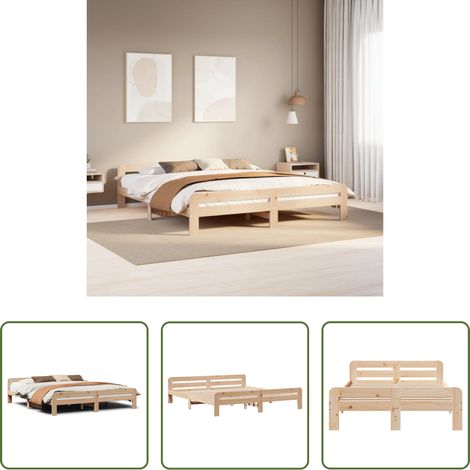 Lit cadre pin -  Cadre de lit sans matelas 200x200 cm bois massif de pin (1/5)