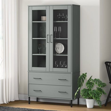 Bücherschrank OSLO Metallbeine Grau 85x35x172,5 cm Massivholz (1/5)
