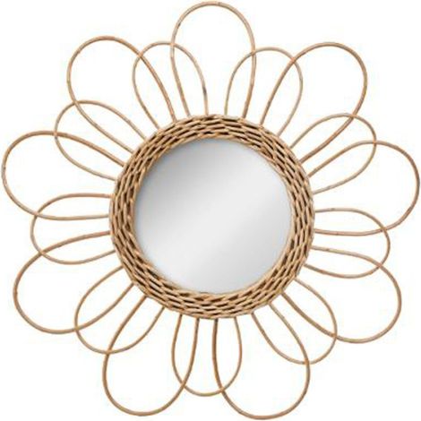 Atmosphera – Miroir mural en rotin naturel – Forme fleur – Diamètre 38cm – Cadre vintage – Idéal pour décoration intérieure (1/2)