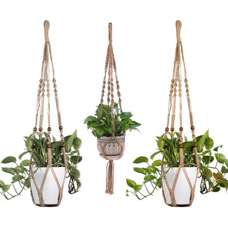 Lot de 3 Pots de Fleurs Suspendus en Macramé, Supports de Plantes avec Corde en Coton, Décoration Murale & Plafond pour Intérieur,Extérieur, Balcons, Jardins – Tailles 92/90/92 cm (1/5)