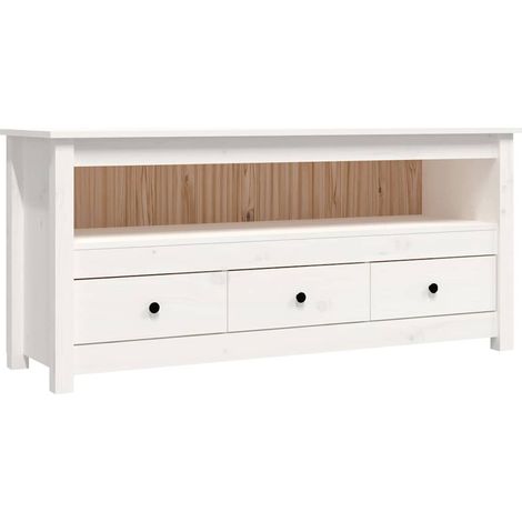 Maison Exclusive - Mobile Porta TV Bianco 114x35x52 cm in Legno Massello di Pino (1/5)