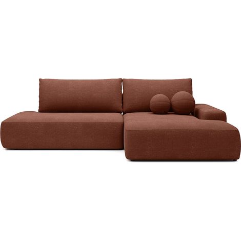 Divano letto angolare destro aperto in tessuto testurizzato terracotta - DAVISO (1/4)