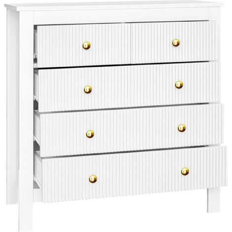 ELVMI Kommode mit 5 Schubladen, goldfarbenen Griffen, für Schlafzimmer oder Flur, aus Spanplatte, 79 × 39.5 × 80.5 cm, Weiß (1/5)