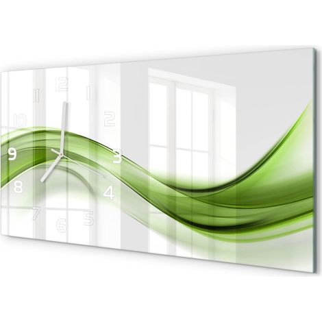 Horloge Murale Originale 60x30 cm Verre Trempé Cadeau Maison Moderne Vague verte (1/5)