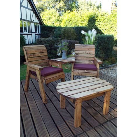 Twin Companion Dining Set Angled with Cushions - W160 x D170 x H98 - Fully Assembled - Burgundy