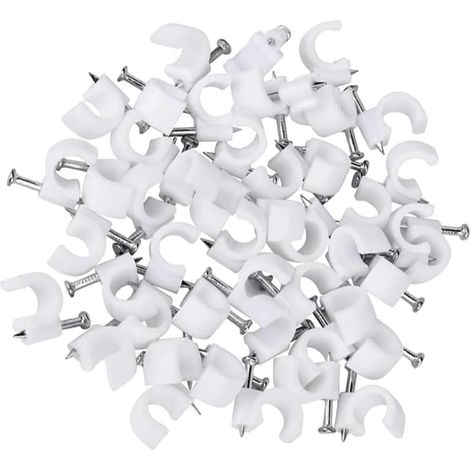 Lot de 50 clips muraux en acier pour câbles Différentes spécifications Solides Durables Blancs Rondes 50 de 5 mm Gestion des câbles (1/5)
