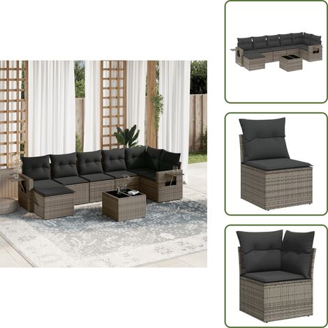 vidaXL Salon de jardin 8 pcs avec coussins gris résine tressée (1/5)