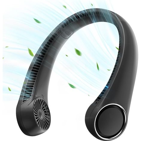 Ventilateur de cou : ventilateur portable sans pales, rechargeable et sans fil, pour rafraîchir votre cou en toute liberté. 3 vitesses, batterie 4000 mAh, alimentation USB, design avec écouteurs intég (1/5)
