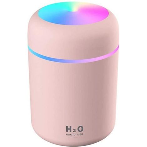 Humidificateur - USB - 2 Modes Brume - Veilleuse Colorée - 300 Ml - 26 Db - Rose (1/5)