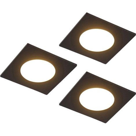 QAZQA Simply Spot encastré - set de 3 - 9x9cm - incl. LED - 3 niveaux de gradation - IP44 - carré - noir mat (1/5)