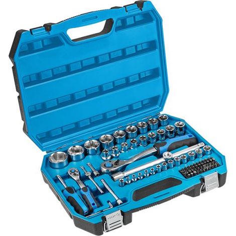 Högert Technik - Cassetta Attrezzi, Set Attrezzi, Valigetta Attrezzi, Kit Attrezzi, Chiavi a Bussola, Punte e Accessori 1/4” e 1/2”, Cr-V, Meccanismo a Cricchetto con 72 Denti - HT1R424, 89 Pezzi