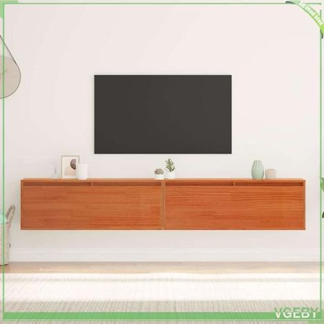 Armoire murale - 2 pcs - Bois massif en pin - Marron cire - Grand espace de stockage (1/5)