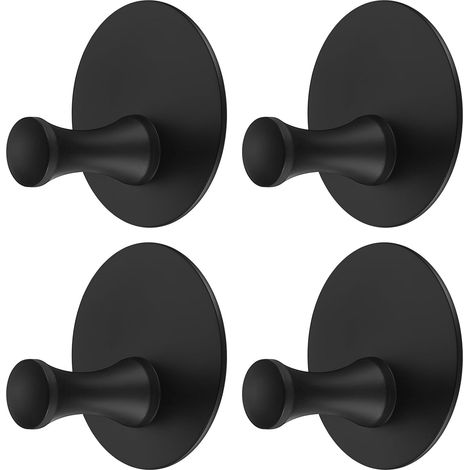 4 Klebehaken, selbstklebende Haken, Handtuchhaken aus Edelstahl, kein Bohren erforderlich, schwarze Wandhandtuchhalter (1/5)