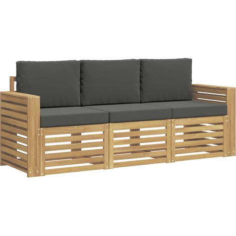 Ensemble canapé de jardin modulable bois d'acacia et polyester blanc et anthracite 3 pièces (1/5)