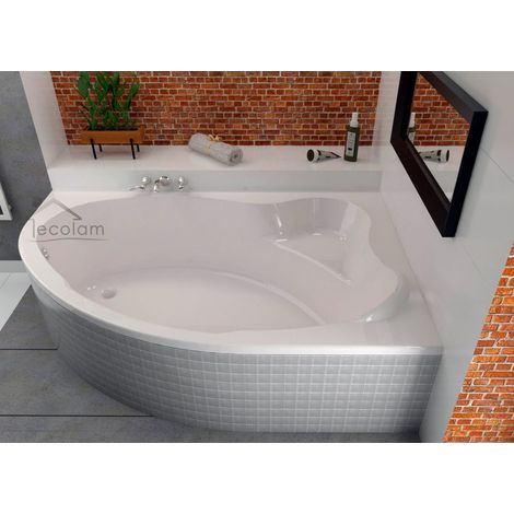 ECOLAM Baignoire d'angle Comfort 140x100 cm droite + revêtement polystyrène bonde vidange et trop-plein automatique pieds + silicone (1/5)