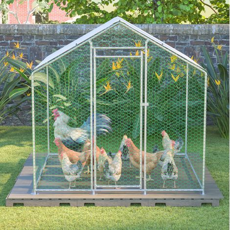 Poulailler extérieur 2 x 2 x 2 m en métal galvanisé avec bâche imperméable anti-UV, porte verrouillable et grillage PVC, pour poules et petits animaux – CHICFURN (1/5)