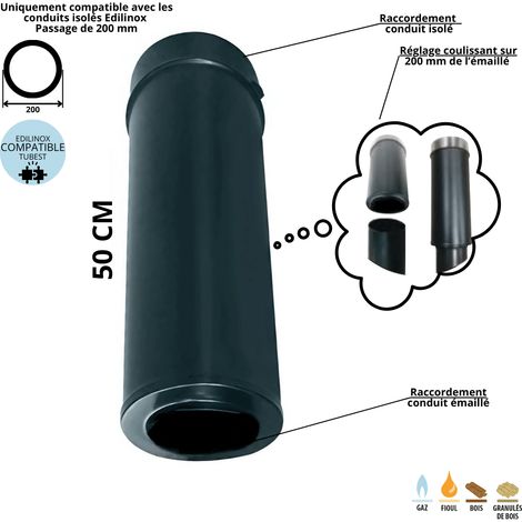Edilinox – Conduit double paroi isolé 50 cm diamètre 150 – Inox 304/316 – Isolation 25 mm laine de roche – Emboîtement femelle sécurisé (1/3)