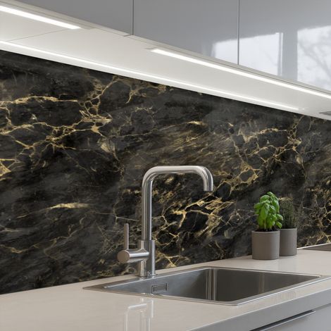 Kitchen Splashback Black - Marble - Gold - Nerf 150x60 cm (1/5)