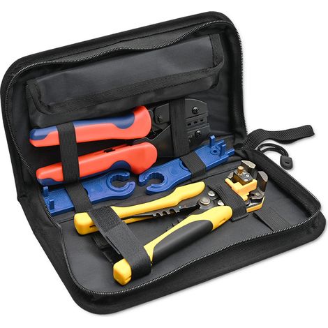 Set di utensili solari compatibili con connettori MC4 Qoltec Pinza crimpatrice + spelafili automatico (1/5)