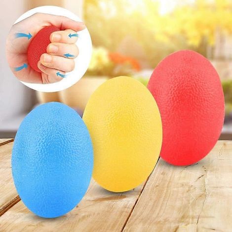 Entraîneur de mains et de doigts - Lot de 3 balles anti-stress en forme d'œuf - Couleur aléatoire (1/5)