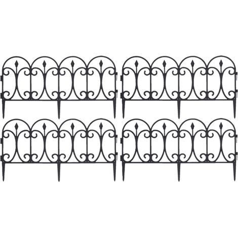 Clôture de jardin - 4 pièces - plastique - 60 x 30 cm - noir - bordure - séparation de jardin (1/5)