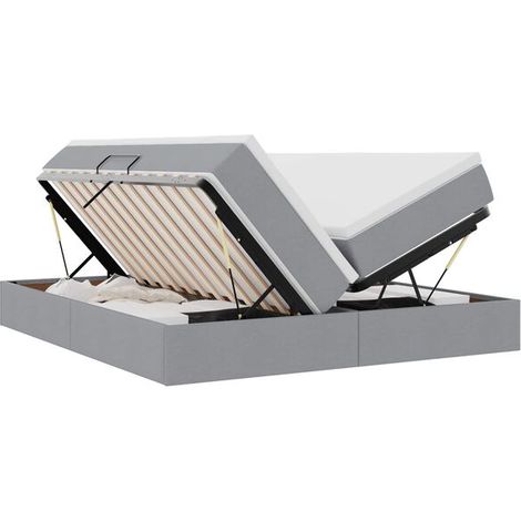 Lit et matelas avec rangement, gris clair, 180 x 200 cm, polyester. (1/5)