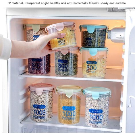 Transparente, luftdichte Vorratsdosen mit Deckel zur Frischhaltung von Lebensmitteln in der Küche, Getreidebehälter aus Kunststoff (1/5)