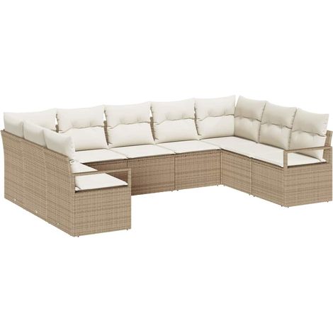 Maison Exclusive - Set Divano da Giardino 9 pcs Beige e Bianco polyrattan