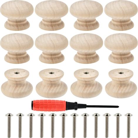 Boutons de Meubles en Bois Universels 12PCS Poignées en Bois pour Armoires, Tiroirs, Boutons d'Armoire Ronds (1/5)