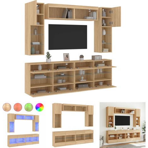 The Living Store 6-tlg. TV-Wohnwand mit LED-Leuchten Sonoma-Eiche - TV-Möbel (1/5)