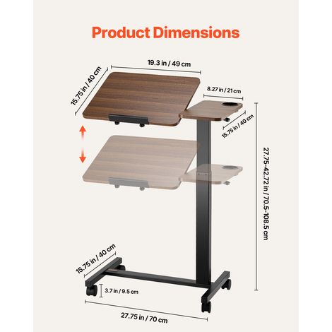 Table de lit mobile table d'appoint avec plateau rabattable et 4 (1/5)