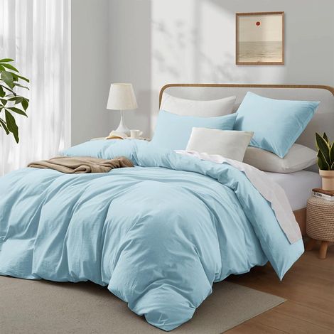 Bettwäsche-Set 200x220cm Baumwolle Hellblau 3-teilig mit Reißverschluss