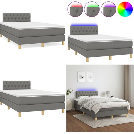 Sommier à lattes de lit matelas LED gris foncé 120x190 cm tissu - Sommier Tapissier - Lit Avec Led - Matelas À Ressorts Ensachés - Tête De Lit Ajustable - Éclairage LED - Home & Living (1/5)