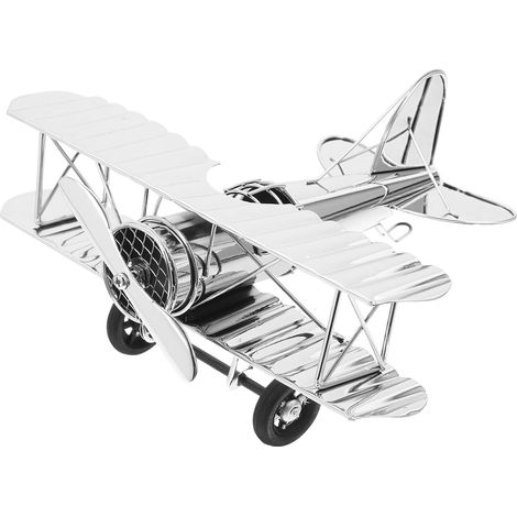 Avion en Fer Solide et Unique Argenté Décoration Intérieure Vintage Modèle Ornement Rétro Élégante et Robuste pour Maison et Bureau (1/5)