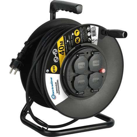 Enrouleur Electrique Professionnel 40M pour Chantier, Prises IP44 avec Guide pour Le câble, Platine Fixe et poignée Ergonomique (1/5)