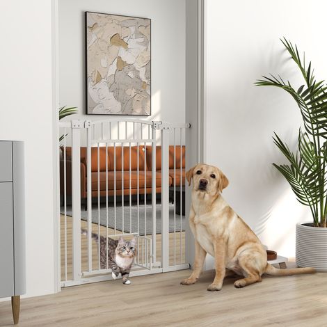 Barrière de sécurité pour chien, largeur réglable 76-102cm, barrière extra large avec porte pour chat, couleur blanc (1/5)